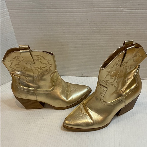 GOLD BLAZING Soda Cowboy Western Stitched Ankle Boots Pointy Toe Booties Size 8 - Picture 3 of 17